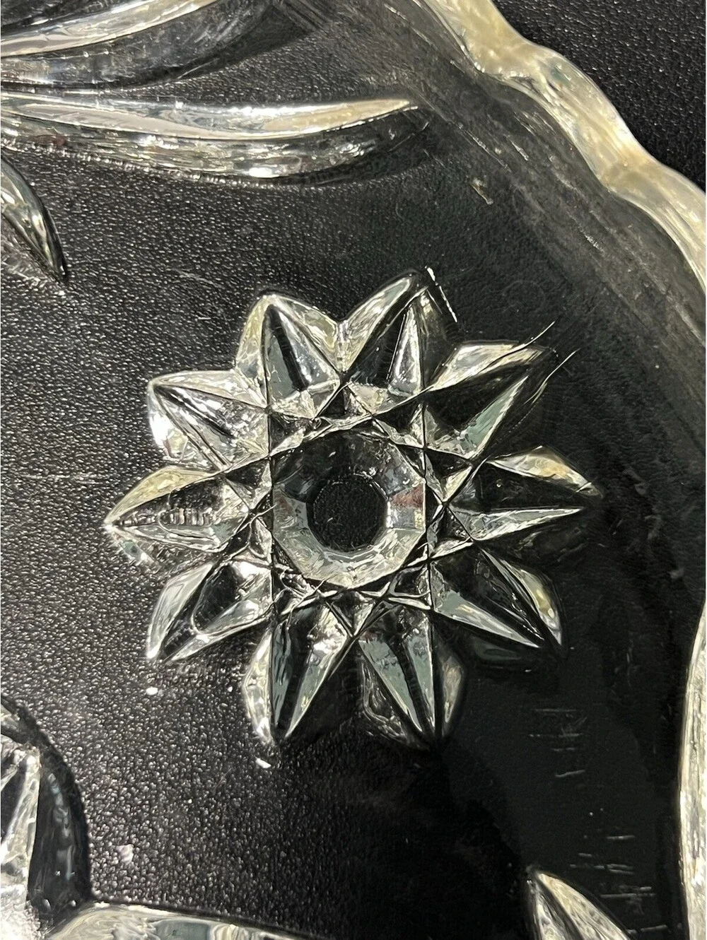 Anchor Hocking 1960s EAPC Star Of David Pressed Glass Platter Plate, 13.5”